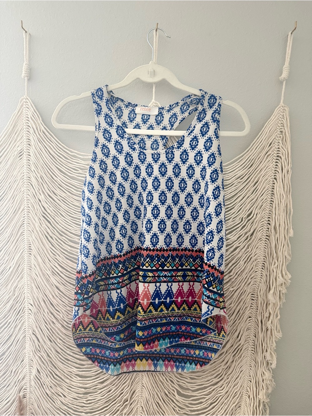 Blue & Multi-Color Printed Tank Top